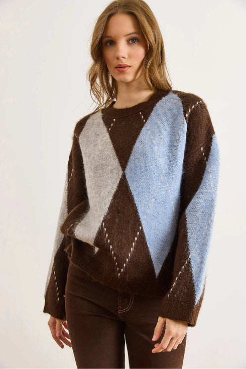 كنزة صوف ناعم - بني